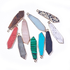 Mixed Stone Electroplate Natural & Synthetic Mixed Stone Pendants, with Iron Findings, Sword, Golden, 42~43x10~11x4mm, Hole: 2mm