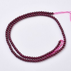 Garnet Natural Garnet Beads Strands, Round, 3mm, Hole: 0.5mm, about 135pcs/strand, 15.5 inch(39.5cm)