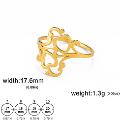 Золотой Полое сердце 304 кольца из нержавеющей стали, золотые, размер США 10 (19.8 мм)