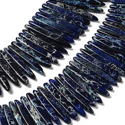 Прусский Синий Натуральные имперские нитки из бисера яшмы, окрашенные, пуля, берлинская лазурь, 19.5~58x5~6x5~6 мм, отверстие : 1.4 мм, около 86 шт / нитка, 16.93'' (43 см)