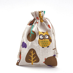 Разноцветный Упаковочные мешки из поликоттона (полиэстер), с печатной совой и деревом, красочный, 18x13 см