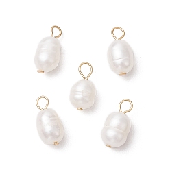 Золотой Натуральные культивированные пресноводные жемчужные рисовые подвески, с 304 петлями из нержавеющей стали, цветочный белый, золотые, 13.5~14x7 мм, отверстие : 2.5 мм