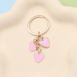 Бледно-Розовый Сплав цинка брелок, с эмалью, сердце, розовый жемчуг, 7.5 см