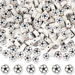 Белый 5 нитки из бус из полимерной глины ручной работы, плоские круглые с футболом, белые, 8~9x4~5 мм, отверстие : 1.2~1.4 мм, около 40~41 шт / нитка, 13.62 дюйм ~ 13.86 дюйм (34.6 см ~ 35.2 см)