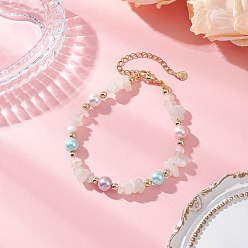 Розовый Кварц Браслеты из натурального розового кварца с бусинами для женщин, с полированной ракушечной жемчужиной, 8~8-1/4 дюйм (20.3~20.9 см)