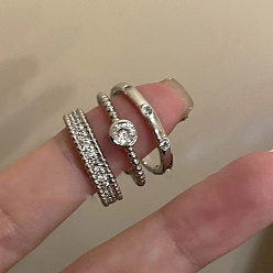 Платина 3шт. сплав со стразами манжетные кольца, плоско-круглые, платина, внутренний диаметр: 17 мм