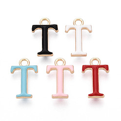Letter T Стойки обшивки сплава эмали подвески, письмо амулеты, без кадмия, без никеля и без свинца, золотые, Письмо T, 15.5~19.5x5.5~16.5x2.5 мм, отверстие : 1.8~2 мм