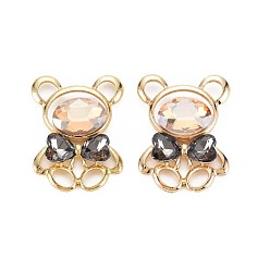 Grau Rack-Plattierungslegierungsglas-Strass-Cabochons, facettiert, cadmiumfrei und bleifrei, Licht Gold, Bär, Grau, 32x24x5.5 mm