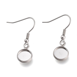 Нержавеющая Сталь Цвет Устойчивы к потускнению 304 крючки для сережек из нержавеющей стали, с пустым подвесным лотком, плоские круглые местом для кабошона, цвет нержавеющей стали, 31 мм, лоток : 8 мм, 20 датчик, штифты : 0.8 мм