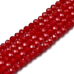 Темно-Красный Непрозрачный сплошной цвет хрустальное стекло круглые бусины пряди, граненые, темно-красный, 4x3 мм, отверстие : 1 мм, около 135 шт / нитка, 17.9 дюйм
