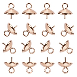 Rose Gold PVD Vacuum Plating 304 Stainless Steel Cup Pearl Peg Bails Pin Pendants, For Half Drilled Beads, Rose Gold, 8mm, Hole: 1.5mm, Pin: 0.7mm, 30pcs/box