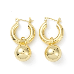 Настоящее золото 18K Латунные круглые серьги-кольца с подвесками для женщин, реальный 18 k позолоченный, 39 мм, штифты : 0.8 мм