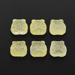 Champagne Yellow Transparent Glass Beads, Chinese Zodiac Signs Tiger, Champagne Yellow, 11.5x12x8mm, Hole: 1mm