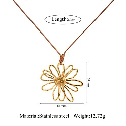 Flower 304 Stainless Steel Hollow Plant Pendant Long Necklaces for Women, Real 18K Gold Plated, Flower, 31.50 inch(80cm), pendant: 64x66mm