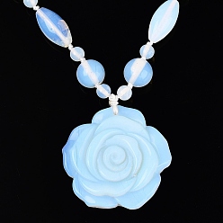 Opalite Opalite Flower Pendant Necklaces, with Stainless Steel Clasps, Stainless Steel Color, 18.50 inch(47cm)~20.67 inch(52.5cm)
