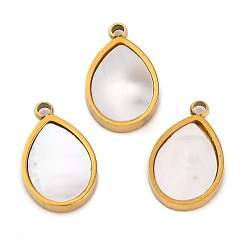 Teardrop Ионное покрытие (ip) 304 подвески из натуральной ракушки из нержавеющей стали, реальный 18 k позолоченный, слеза, 12x7.5x2 мм, отверстие : 1 мм
