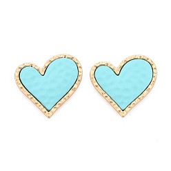 Turquoise Foncé Cabochons en alliage peints à la bombe, sans cadmium et sans plomb, or, cœur, turquoise foncé, 27x29.5x5mm