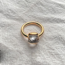 Прозрачный Квадратный 304 нержавеющая сталь со стеклянными кольцами для пальцев, золотые, прозрачные, 10 мм, размер США 7 (17.3 мм)