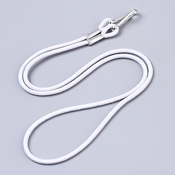 White Elastic Cord Lanyard Strap, Ear Holder Rope, with Platinum Plated Iron Keychain Clasps, White, 62x3mm, Iron Keychain Clasp: 22.5x7.5x2mm