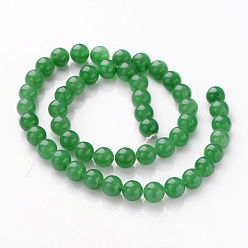 Green Natural Dyed Jade Beads Strands, Green Aventurine, Round, about 8mm in diameter, hole: 1mm, about 49pcs/strand, 16 inch