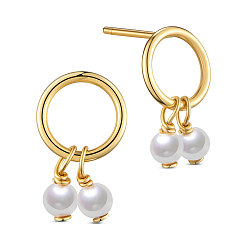 Real 18K Gold Plated 925 Sterling Silver Stud Earrings, with Pearl, Real 18K Gold Plated, 13.6x8.1mm