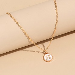 Letter H Сплав белого эмалевого диска с инициалами подвески ожерелья для женщин, золотые, Письмо ч, 17.72 дюйм (45 см)