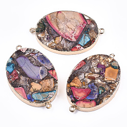 Имперская яшма Соединители звеньев в сборе из бронзита и имперской яшмы, с железной фурнитурой, овальные, золотые, 44~47x27~29x6 мм, отверстие : 2 мм