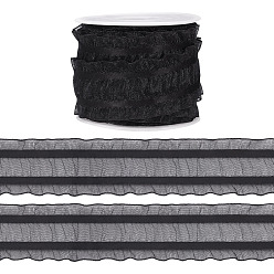 Black Polyester Lace Ribbon, Ruffled Lace Ribbon, for Gift Decoration, with 1Pc Plastic Spools, Black, 1 inch(25mm), about 5 Yards(4.57m)