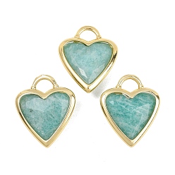 Амазонит Граненые подвески из натурального амазонита, Подвески в форме сердца из латуни с драгоценными камнями в оправе, золотые, 22x18.5~19x7 мм, отверстие : 5x4 мм