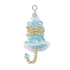 Светло-Голубой Стеклянные подвески, зонт шарм, с 304 петлей из нержавеющей стали и бусинами, реальный 18 k позолоченный, граненые, Небесно-голубой, 37.5x13.5x16 мм, отверстие : 2.2 мм
