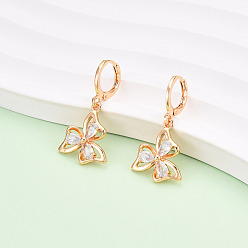 Прозрачный Серьги-гвоздики с застежкой-молнией из латуни с микропаве из кубических цирконий, долговечный, золотые, прозрачные, 31x15 мм