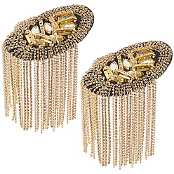 Golden 2Pcs Felt & Iron & Rhinestone Tassel Epaulette, Epaulet Shoulder Decoration, Golden, 170x53x8mm