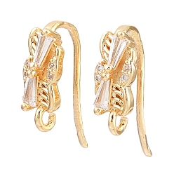 Настоящее золото 18K Прямоугольные крючки для сережек из латуни с микропаве из прозрачного кубического циркония, долговечный, без никеля , с петлей, реальный 18 k позолоченный, 16x5.5x10 мм, отверстие : 1.2 мм, штифты : 1 мм