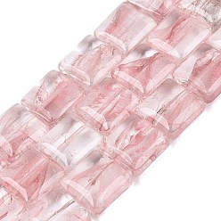 Pink Бусы лэмпворк ручной работы, квадратный, розовые, 12.5~13x12.5~13x5.5~7 мм, отверстие : 0.6 мм, около 24 шт / нитка, 12.20 дюйм (31 см)