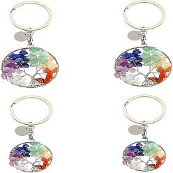 Платина 4шт 2 стиль натуральный смешанный камень брелки, с 304 застежками-карабинами из нержавеющей стали, железными кольцами для ключей и медной проволокой, платина, 8~8.9 см, 2 шт / стиль