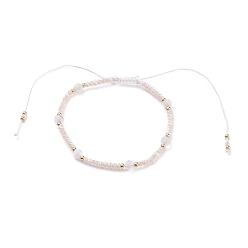 Rainbow Moonstone Регулируемый браслет из плетеных бусин из нейлонового шнура, с круглым стеклянным бисером fgb, бусины из натурального радужного лунного камня и гальванические стеклянные бусины, внутренний диаметр: 2~4 дюйм (5.2~10 см)