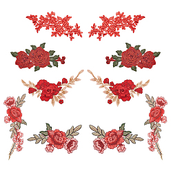 Красный 5 пары 5 стиль 3d цветочные аппликации, Компьютеризированная вышивка на ткани для пришивания украшений и аксессуаров, красные, 220~310x100~135x0.8~4 мм, 1 пара / стиль