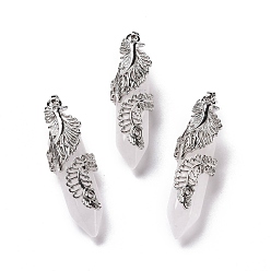 Хрусталь Природного кварца хрустальных подвесок, подвески из горного хрусталя, с латунной фурнитурой платинового цвета, без кадмия и без свинца, двухконечная остроконечная пуля с пером, 45~47.5x14~14.5x13~14 мм, отверстие : 8x5 мм