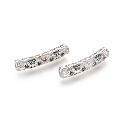 Platinum Brass Micro Pave Cubic Zirconia Beads, Long-Lasting Plated, Tube Beads, Black, Platinum, 29x6mm, Hole: 3.5mm