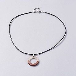 Серый Ожерелья из дерева и кулона, со шнуром из коровьей кожи и 304 из нержавеющей стали, кольцо, серые, 18.3 дюйм (46.5 см), Кулон : 28x4 мм