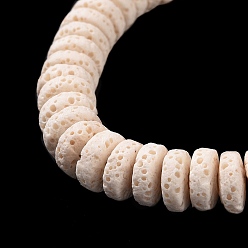 White Natural Lava Rock Beads Strands, Dyed, Flat Round/Disc, White, 8~8.5x3~4mm, Hole: 2mm, about 62 pcs/Strand, 7.87 inch(20 cm)