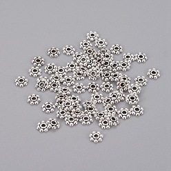 Серебро Тибетском стиле сплав Шарики прокладки, без кадмия и без свинца, цветок ромашка, серебряные, 6x1.3 мм, отверстие : 2 мм, Около 8900 шт / 1000 г