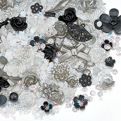 Черный Наборы пластиковых кабошонов и бусин, с ПВХ-блестками для украшения ногтей, чёрные, 6~29x6~32.5x2.5~9 мм, отверстие : 1.2~2.5 мм