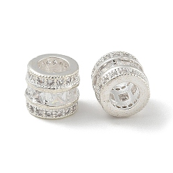 Серебро Латунные микро проложить Цирконий Европейский бисером, бусины с большим отверстием, долговечный, колонка, серебряные, 8x7 мм, отверстие : 4.3 мм