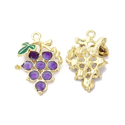 Фиолетовый Подвески из эмали и сплава, золотые, очарование винограда, фиолетовые, 27.5x18x5.5 мм, отверстие : 1.8 мм