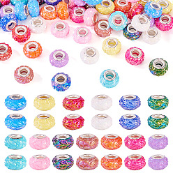 (52) Непрозрачная лаванда 72шт 12 цвета непрозрачной смолы европейские бусины, бусины с большим отверстием, рондель с латунными сердечниками, покрытыми серебром, разноцветные, 13.5~14x8.2~9 мм, отверстие : 5 мм, 6 шт / цвет