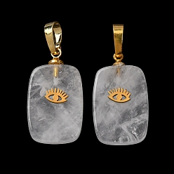 Хрусталь Природного кварца хрустальных подвесок, с латунной фурнитурой и 304 кабошонами из нержавеющей стали, золотые, прямоугольник с подвесками в виде глаз, 23~23.5x13~13.5x4~5 мм, отверстие : 7.5x4 мм