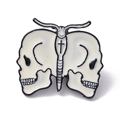 Gray Double Skull Enamel Pin, Halloween Alloy Brooch for Backpack Clothes, Electrophoresis Black, Gray, 27x30x1.5mm