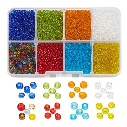 Mixed Color 8 Colors Glass Seed Beads, Transparent, Round, Mixed Color, 2mm, Hole: 1mm, about 15g/color