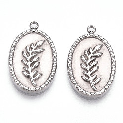 Нержавеющая Сталь Цвет Не тускнеющие 304 подвески из нержавеющей стали, овальная подвеска с узором в виде листьев, цвет нержавеющей стали, 20.5x13x2 мм, отверстие : 1.5 мм